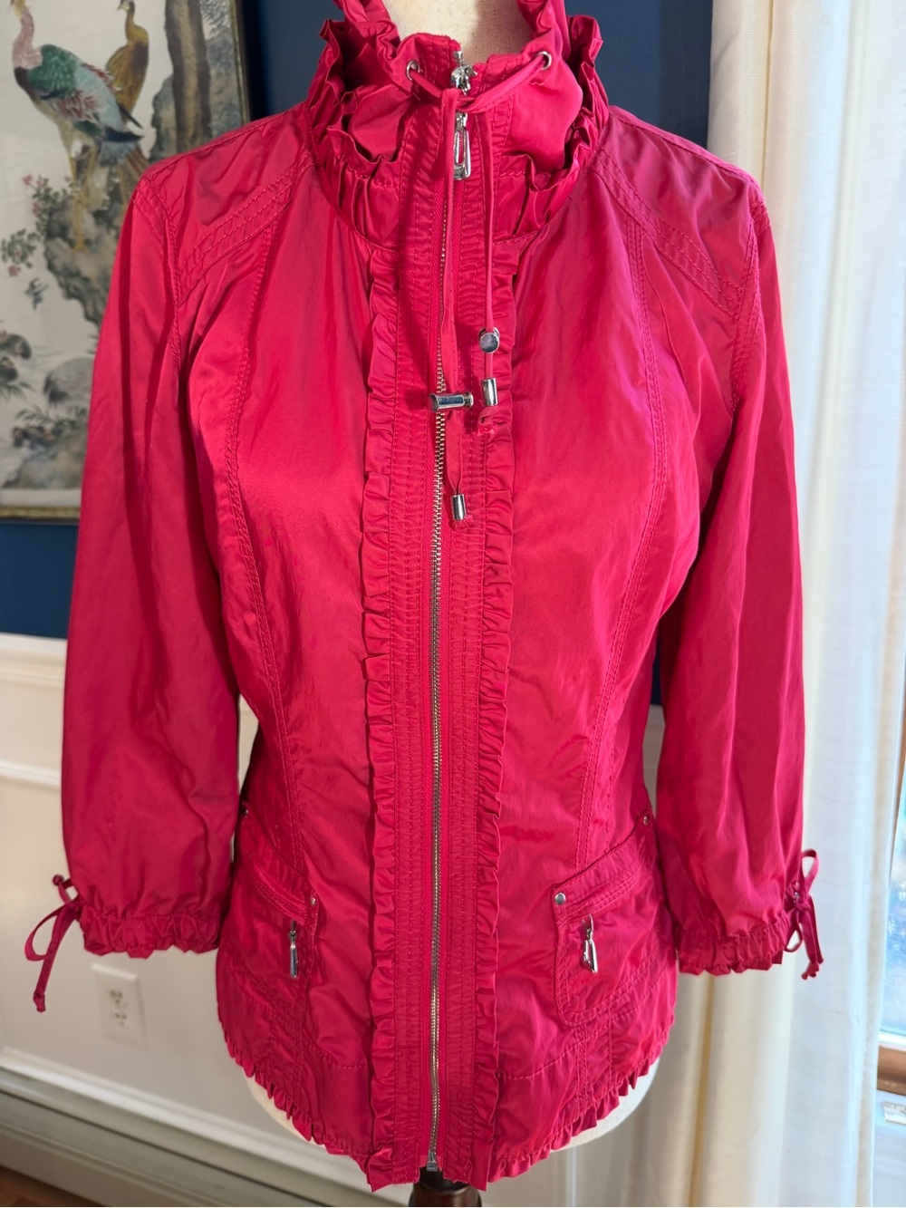 Bright Pink White House Black Market Ruffle-Trim Lightweight Jacket, Sz 0